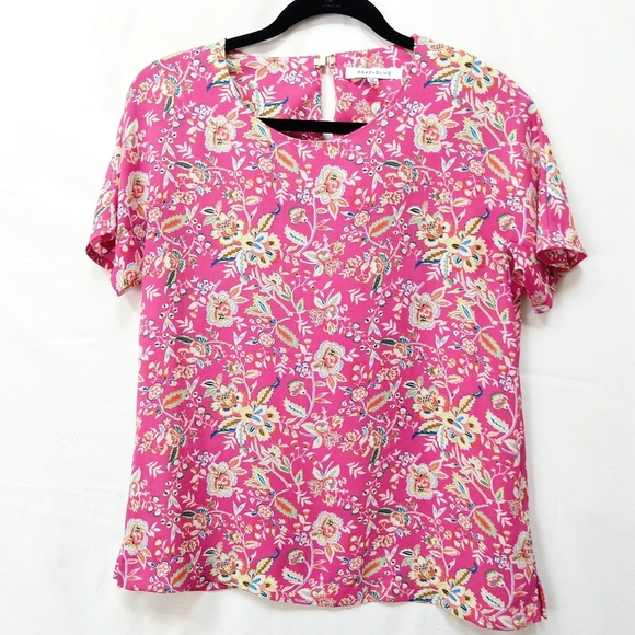Rose & Olive Pink Floral Blouse Short Sleeve Size XS - Picture 7 of 15